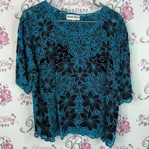 Honey moon tee shirt tshirt floral flowers crochet Teal Lace Women Top